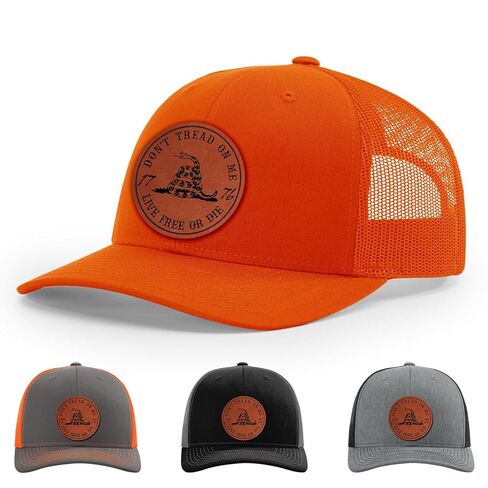 Don't Tread On Me Decal Live Free Or Die Decal 1776 Gadsden Snake Flag Hat, 112 Style Trucker Leather Patch Hat for Men & Women, 6 Panel Baseball Cap with Snapback Enclosure in Saudi Arabia