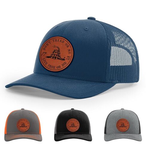 Don't Tread On Me Decal Live Free Or Die Decal 1776 Gadsden Snake Flag Hat, 112 Style Trucker Leather Patch Hat for Men & Women, 6 Panel Baseball Cap with Snapback Enclosure in Saudi Arabia