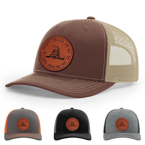 Don't Tread On Me Decal Live Free Or Die Decal 1776 Gadsden Snake Flag Hat, 112 Style Trucker Leather Patch Hat for Men & Women, 6 Panel Baseball Cap with Snapback Enclosure in Saudi Arabia