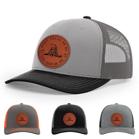Don't Tread On Me Decal Live Free Or Die Decal 1776 Gadsden Snake Flag Hat, 112 Style Trucker Leather Patch Hat for Men & Women, 6 Panel Baseball Cap with Snapback Enclosure in Saudi Arabia