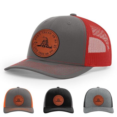 Don't Tread On Me Decal Live Free Or Die Decal 1776 Gadsden Snake Flag Hat, 112 Style Trucker Leather Patch Hat for Men & Women, 6 Panel Baseball Cap with Snapback Enclosure in Saudi Arabia