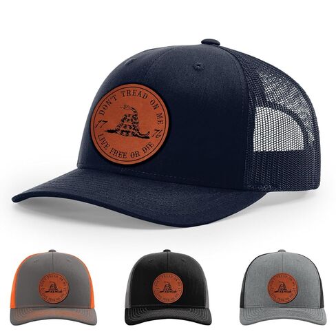 Don't Tread On Me Decal Live Free Or Die Decal 1776 Gadsden Snake Flag Hat, 112 Style Trucker Leather Patch Hat for Men & Women, 6 Panel Baseball Cap with Snapback Enclosure in Saudi Arabia
