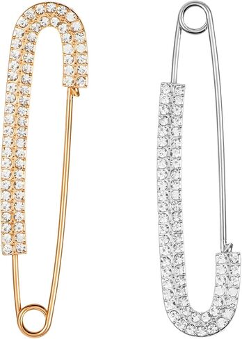 Yuomeaz 2Pcs Rhinestone Safety Pins, Gold Sliver Safety Brooch Pins for Clothing, Fancy Crystal Brooch Pin for Women, Clothes, Hats, Shawl, Sweater in Saudi Arabia