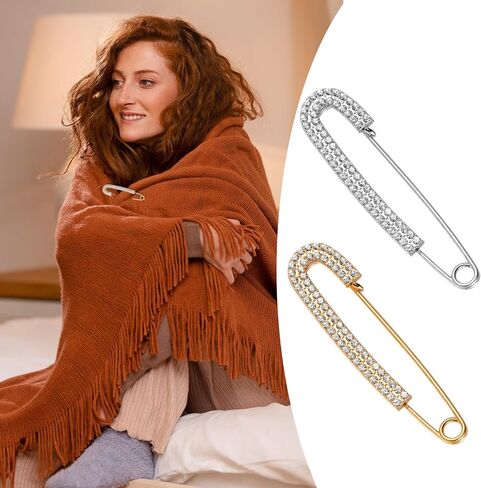 Yuomeaz 2Pcs Rhinestone Safety Pins, Gold Sliver Safety Brooch Pins for Clothing, Fancy Crystal Brooch Pin for Women, Clothes, Hats, Shawl, Sweater in Saudi Arabia