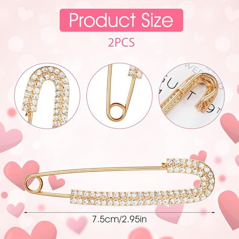 Yuomeaz 2Pcs Rhinestone Safety Pins, Gold Sliver Safety Brooch Pins for Clothing, Fancy Crystal Brooch Pin for Women, Clothes, Hats, Shawl, Sweater in Saudi Arabia