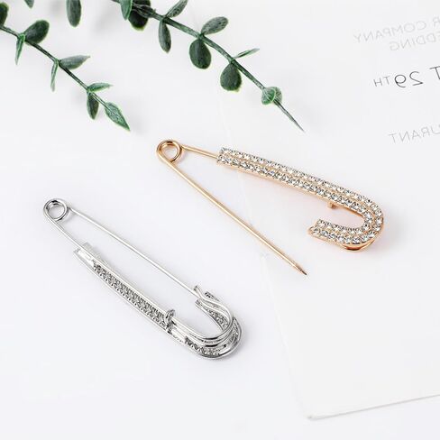 Yuomeaz 2Pcs Rhinestone Safety Pins, Gold Sliver Safety Brooch Pins for Clothing, Fancy Crystal Brooch Pin for Women, Clothes, Hats, Shawl, Sweater in Saudi Arabia