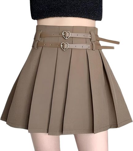 kakarin choyx Women's Mini Skirts Casual A Line High Waist Pleated Skirts Cute Heart Double Belt Fashion Skirts for Women in Saudi Arabia