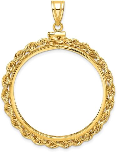 Generic Coin Jewelry 14k مصقول حبل 34.2mm x 2.85mm المسمار العلوي عملة الحافة قلادة، أصفر in Saudi Arabia