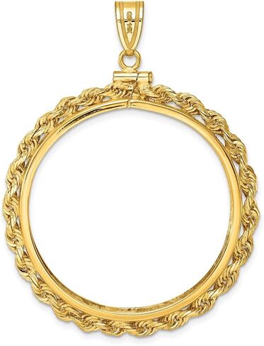 Generic Coin Jewelry 14k مصقول حبل 34.2mm x 2.85mm المسمار العلوي عملة الحافة قلادة، أصفر in Saudi Arabia