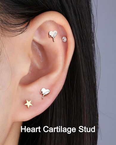 Jewseen G23 Titanium 16g داخليًا متورطًا في المقودات الخلفية القلبية Heart Helix Arrings Cratilage Conch Tragus Percing Jewelry Lip Nose Stud for Women in Saudi Arabia
