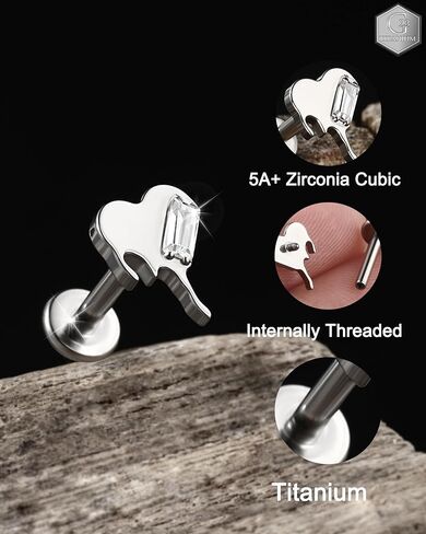 Jewseen G23 Titanium 16g داخليًا متورطًا في المقودات الخلفية القلبية Heart Helix Arrings Cratilage Conch Tragus Percing Jewelry Lip Nose Stud for Women in Saudi Arabia