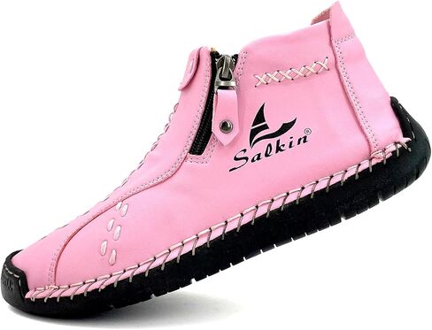 Women Handmade Ankle Boots Casual Outdoor Fashion Shoes Zipper Opening Female Sneakers for All Seasons Vintage Style Footwear, Pink, Green, Yellow and Purple for Options in Saudi Arabia