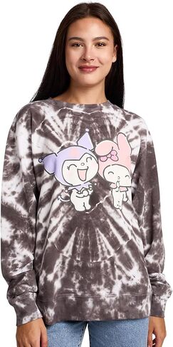 Hello Kitty & Friends My Melody & Kuromi Heart Women’s Black Crew Neck Long Sleeve Fleece Sweatshirt in Saudi Arabia