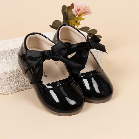 Toddler Little Girls Mary Jane Ballet Flats Dress Shoes with Bowknot for Wedding Party School in Saudi Arabia
