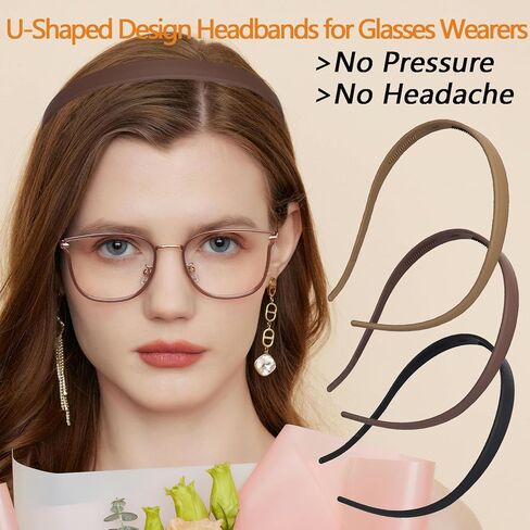 KOVOLITU 3 Pack Headbands Designed for Eyewear,Flex No Pressure Hairbands for Women Comfortable Plastic Headbands with Teeth-Matte Finish in Saudi Arabia