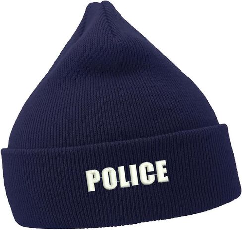 Cijia-Cijia Mens Beanie Hats Police Law Officer Embroidered Casual Knit Hats for Women Winter in Saudi Arabia