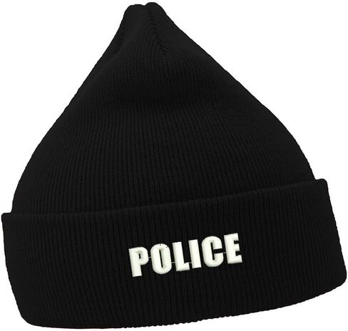 Cijia-Cijia Mens Beanie Hats Police Law Officer Embroidered Casual Knit Hats for Women Winter in Saudi Arabia