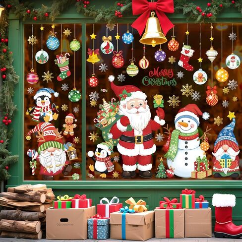 decalmile Christmas Santa Claus Snowman Window Cings Double Sided Reusable Xmas Snowflakes Gnome Penguin Anti-Collision Glass Outdoor Window Stickers Decals in Saudi Arabia