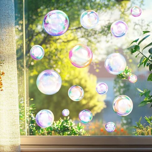 Cartoon Fantasy Colorful Bubble Print Window Stickers Suitable for Room Living Room Glass Sticker Decoration Removable Static Stickers in Saudi Arabia
