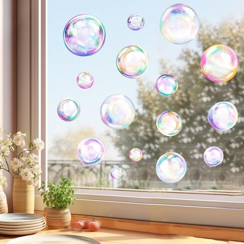Cartoon Fantasy Colorful Bubble Print Window Stickers Suitable for Room Living Room Glass Sticker Decoration Removable Static Stickers in Saudi Arabia