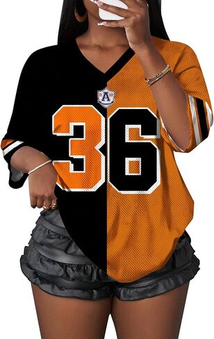Women's Jersey Shirts Oversized V Neck Short Sleeve Tops Number Graphic Tees Sports Streetwear Summer Clothes in Saudi Arabia