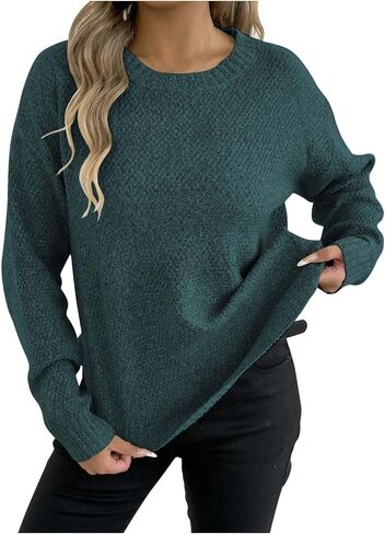 2025 Fall Winter Women Sweaters Lightweight Casual Long Sleeve Knit Sweater Crewneck Pullover Tops with Curved Hem in Saudi Arabia