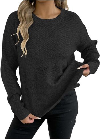 2025 Fall Winter Women Sweaters Lightweight Casual Long Sleeve Knit Sweater Crewneck Pullover Tops with Curved Hem in Saudi Arabia