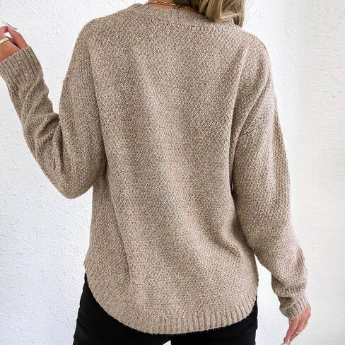 2025 Fall Winter Women Sweaters Lightweight Casual Long Sleeve Knit Sweater Crewneck Pullover Tops with Curved Hem in Saudi Arabia
