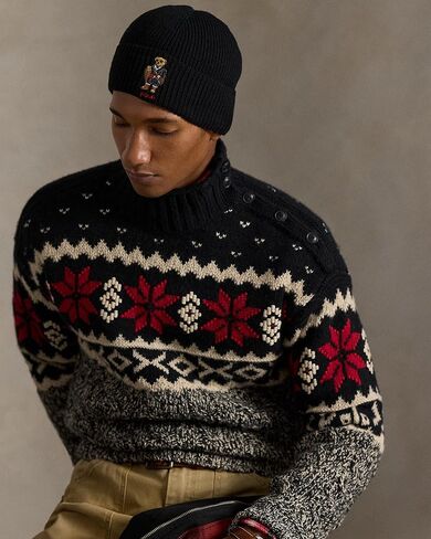 POLO RALPH LAUREN Men's Holiday Bear Beanie, One Size,Black in Saudi Arabia