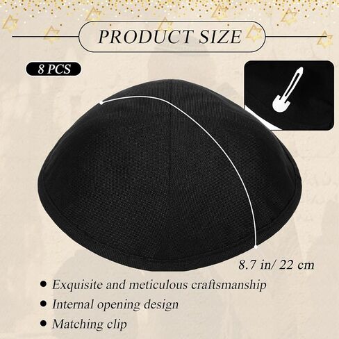 Chicingyou 4 Pcs Black Linen Kippot 6.25 Inches/ 15.8 cm Black Kippah with Kippah Clips Men Kippot Bulk Yamaka Hat for Rosh Hashanah Gathering Daily Wear and Gift in Saudi Arabia