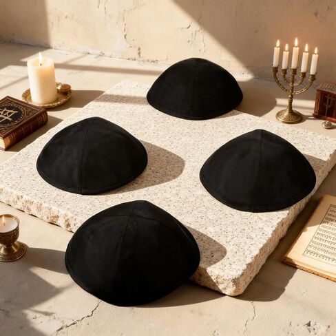 Chicingyou 4 Pcs Black Linen Kippot 6.25 Inches/ 15.8 cm Black Kippah with Kippah Clips Men Kippot Bulk Yamaka Hat for Rosh Hashanah Gathering Daily Wear and Gift in Saudi Arabia
