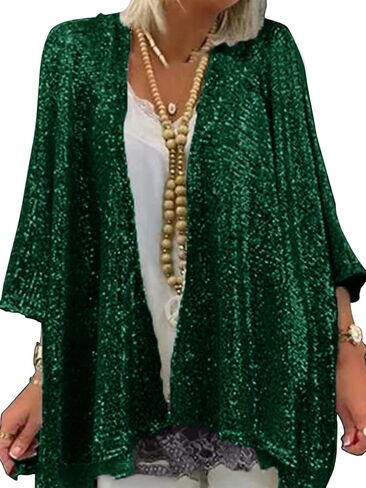 Gidionluck Women's Sequin Open Front Blazer Long Sleeve Cardigan Jacket Shiny plus size in Saudi Arabia