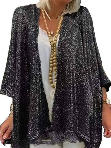 Gidionluck Women's Sequin Open Front Blazer Long Sleeve Cardigan Jacket Shiny plus size in Kuwait