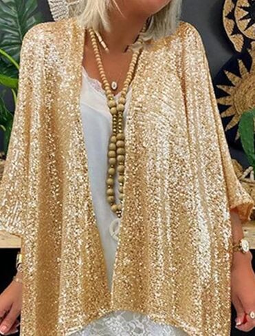 Gidionluck Women's Sequin Open Front Blazer Long Sleeve Cardigan Jacket Shiny plus size in Saudi Arabia