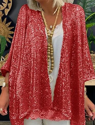 Gidionluck Women's Sequin Open Front Blazer Long Sleeve Cardigan Jacket Shiny plus size in Saudi Arabia