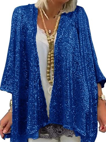 Gidionluck Women's Sequin Open Front Blazer Long Sleeve Cardigan Jacket Shiny plus size in Saudi Arabia