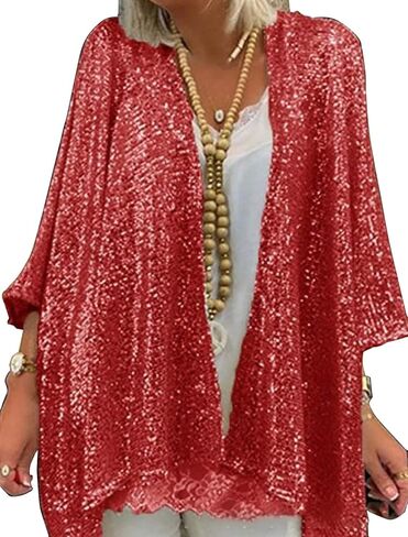 Gidionluck Women's Sequin Open Front Blazer Long Sleeve Cardigan Jacket Shiny plus size in Saudi Arabia
