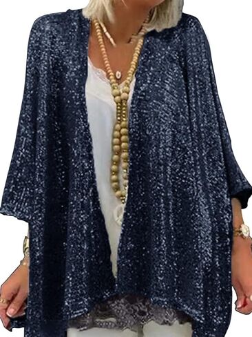 Gidionluck Women's Sequin Open Front Blazer Long Sleeve Cardigan Jacket Shiny plus size in Saudi Arabia