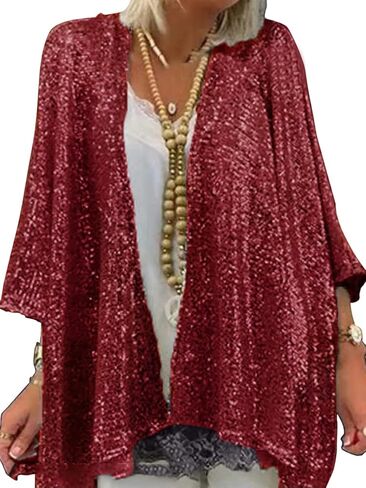 Gidionluck Women's Sequin Open Front Blazer Long Sleeve Cardigan Jacket Shiny plus size in Saudi Arabia