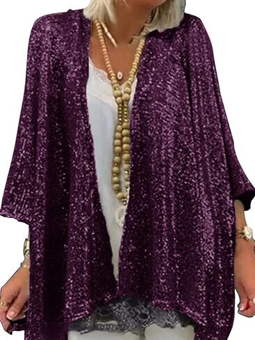 Gidionluck Women's Sequin Open Front Blazer Long Sleeve Cardigan Jacket Shiny plus size in Saudi Arabia
