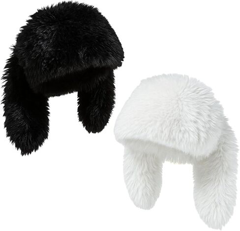 Shyyween 2 Pack Y2k Furry Beanie Winter Bunny Ears Hat for Women Fluffy Warm Beanie Cap for Indoor Outdoor Festival Easter Birthday Party Gift, White, Black in Saudi Arabia