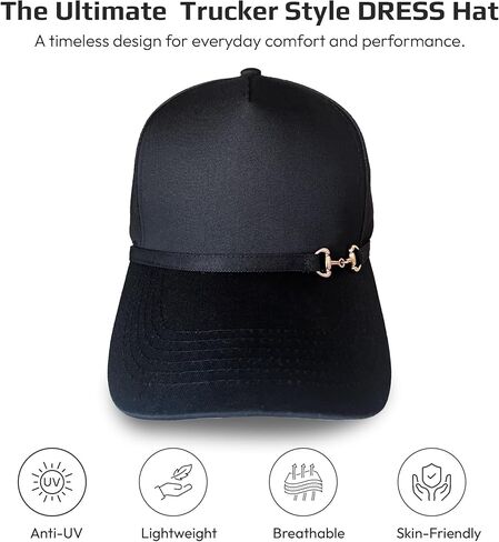 Vintage-Style Trucker Hat for Women, Cute, Cotton, Dressy or Equestrian Hat with Horsebit, Gorras para Mujer Black in Saudi Arabia