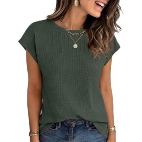ANRABESS Womens Waffle Knit Cap Sleeve T Shirts Summer Casual Tops Basic Tee Work Blouses 2026 Spring Vacation Clothes in Kuwait