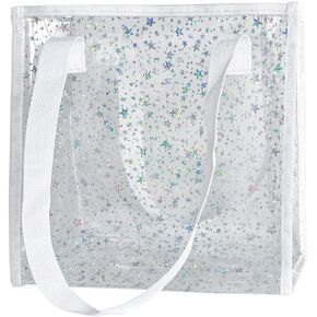 Transparent Tote Bag with Stars Pattern Print, Large Capacity Shopping Bag, Reusable Bag 10 x 9.8×3.9 inches in Kuwait