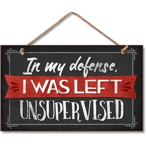 لوحة جدارية خشبية معلقة من CounterArt In My Defence I Was Left دون إشراف، مقاس 9.5 بوصة × 5.75 بوصة مصنوعة في الولايات المتحدة الأمريكية وتتميز بشماعة حبل مضفرة in Kuwait