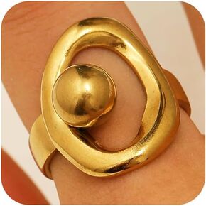 DZSYJKTM Statement Chunky Gold Hollow Oval Ring for Women Trendy, Unique Silver Bead Round Ball Thick Open Rings Stackable Charm Prom Party Jewelry Accessories in Saudi Arabia