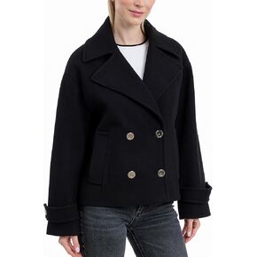 Michael Kors womens Double Button Short Peacoat With Faux Wool, Stylish Wool Coat for Women, Belted Wrap Design in Saudi Arabia
