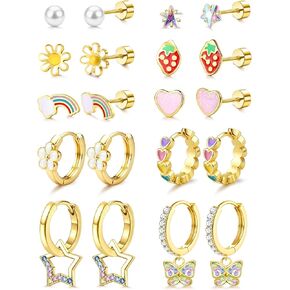 LOLIAS Hypoallergenic Earrings for Girls Flat Back-Stainless Surgical Steel Earrings for Sensitive Ears Women Cute Hoops Flatback Studs Screw Back Toddler Kids Teen Girls Earrings Jewelry in Saudi Arabia