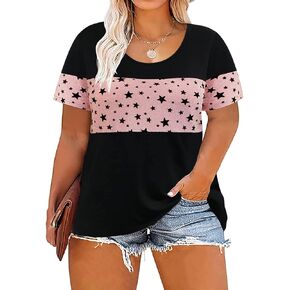 RITERA Plus Size Tops for Women Raglan Color Block Stripe Tunic Leopard Summer Short Sleeve Round Neck Henley Shirt Oversized Ladies Blouse 3X 3XL 22W 24W in Kuwait
