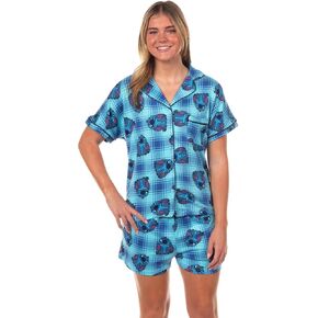 Disney Stitch Pajamas Women's Plaid All-Over Design Notch Collar Sleep Set in Saudi Arabia